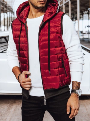 Men's quilted hooded vest, burgundy, Dstreet