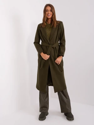 Khaki long coat with belt OH BELLA