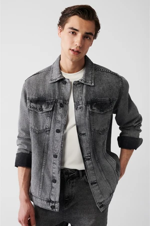 Avva Men's Black Washed 100% Cotton Comfort Fit Denim Coat