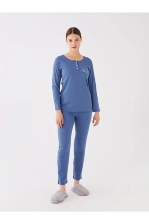 LC Waikiki Women's Pajamas Set with Crew Neck Printed Long Sleeve