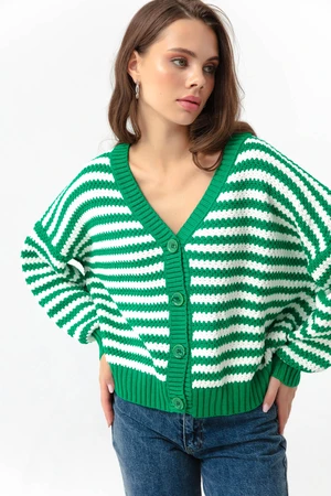 Lafaba Women's Green Oversize Striped Knitwear Cardigan