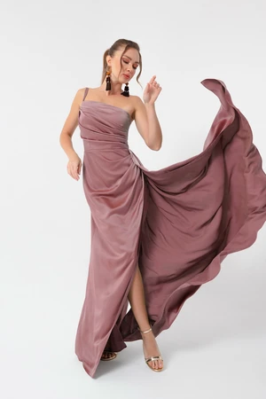 Lafaba Women's Salmon One-Shoulder Satin Evening & Prom Dress