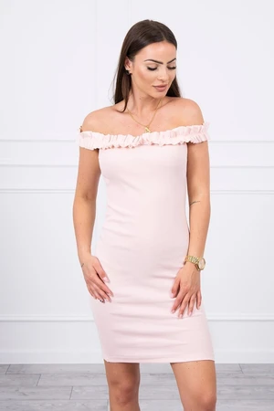 Shoulder dress with frills powder pink