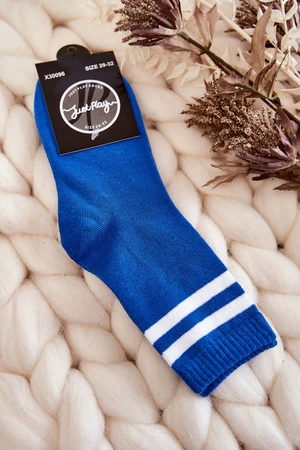 Youth Cotton Sports Socks with Blue Stripes