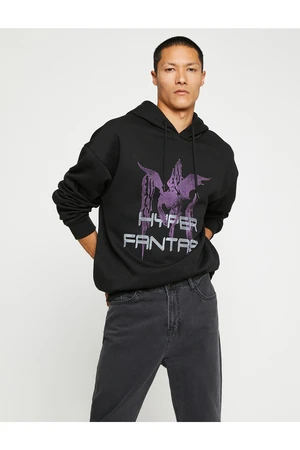 Koton Hooded Oversized Sweatshirt Sharding Butterfly Printed Bat Sleeves