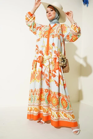 Bigdart 2423 Authentic Patterned Hijab Dress - B. Orange