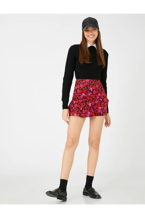 Koton Floral Shorts Skirt Flounces High Waist