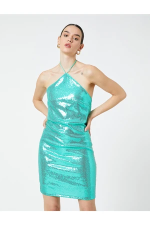 Koton Mini Sequined Evening Dress with Halter Neck