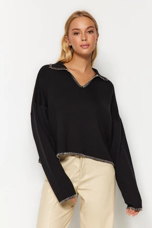 Trendyol Black Oversized Polo Neck Knitwear Sweater