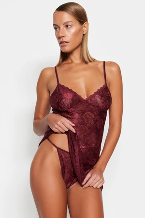 Trendyol Claret Red Lace Pantyhose Babydoll