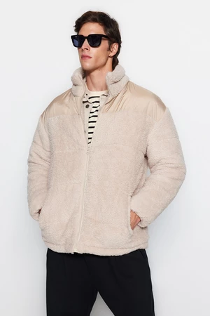 Trendyol Men's Beige Oversize Fit Plush Lined/Filled Thick Winter Coat