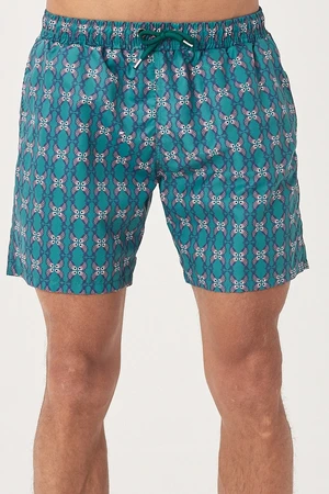 AC&Co / Altınyıldız Classics Men's Green Standard Fit Casual Patterned Swimwear Marine Shorts