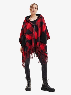 Black and Red Checkys Checkys Womens Poncho Desigual Checkys Arenal/Zipper - Ladies