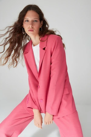 Trendyol Limited Edition Fuchsia Oversized Woven Lined Double Breasted Blazer with Closure