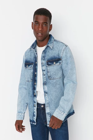 Trendyol Blue pánska džínsová bunda pravidelného strihu