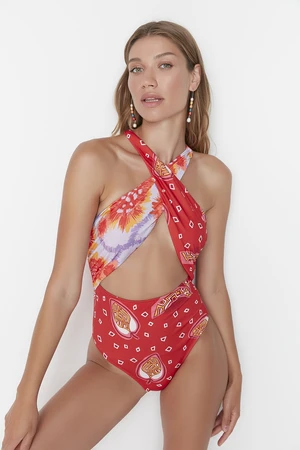 Trendyol Abstract Pattern Cut Out Detailed Swimsuit