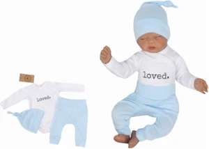 Z&amp;Z 3-dílná soupravička body, tepláčky a čepička Loved  - bílo/modrá, vel. 62 (2-3m)