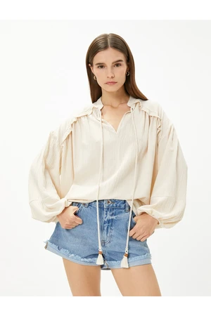 Koton Bohemian Blouse Balloon Sleeve Tassel Detailed