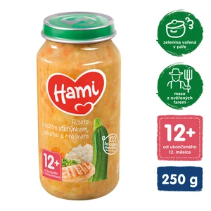 Hami rizoto s krůtím cuketou a hráš.250 g,HAMI Príkrm mäsovo-zeleninový Rizoto s morčacími stehienkami, cuketou a hráškom 250g