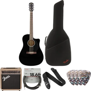 Fender CD-60SCE Dreadnought WN Deluxe SET Black Elektroakusztikus gitár