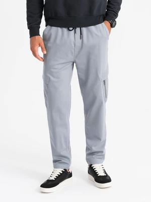 Ombre Men's knitted joggers with cargo pockets - light grey