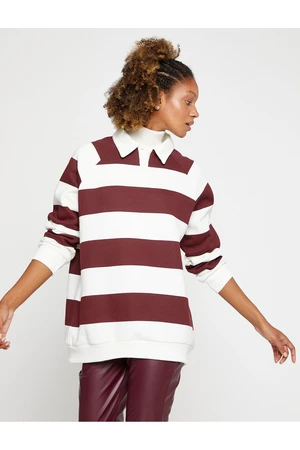 Koton Polo Neck Sweatshirt Oversize Striped Long Sleeve Fleece Inner