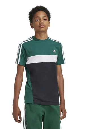 Dětské bavlněné tričko adidas J 3S TIB T zelená barva, s potiskem, IW3494