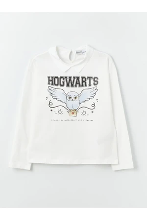 LC Waikiki Girls Shirt Collar Harry Potter Printed Long Sleeve Girls T-Shirt