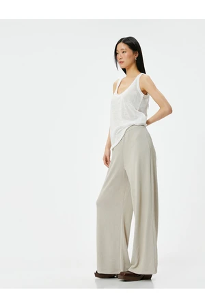 Koton Wide Leg Trousers Regular Waist Elastic Viscose Blend