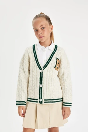 DEFACTO Girl's Knitwear V-Neck Button Closure School Cardigan