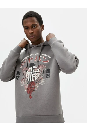 Koton Printed Oversize Sweatshirt Hooded Far East Themed