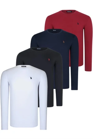 QUADRUPLE SET T8588 DEWBERRY ROUND NECK MEN'S SWEATSHIRT-BLACK-NAVY-WHITE-BURGUNDY