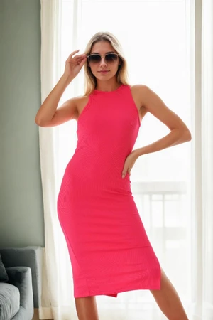 19115 Dewberry Midi Length Pencil Formed Women Dress-FUCHSIA