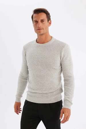 DEFACTO Standard Fit Regular Cut Crew Neck Textured Basic Plain Knitwear Sweater