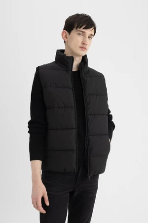 DEFACTO Men's Black Water Repellent Slim Fit Slim Cut Stand Collar Zippered Pocket Puffer Vest