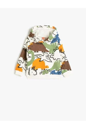 Koton Hooded Dinosaur Sweatshirt Printed Long Sleeve Ribbon