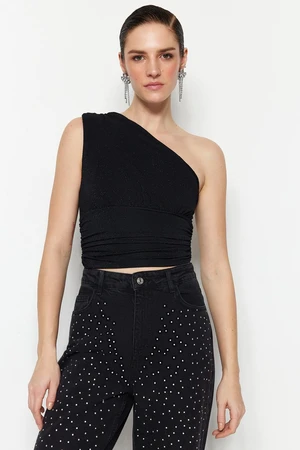 Trendyol Black Crop Lined Shiny Knitted Bustier