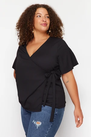 Trendyol Curve Black Double Breasted Tie Detailed Knitted Blouse