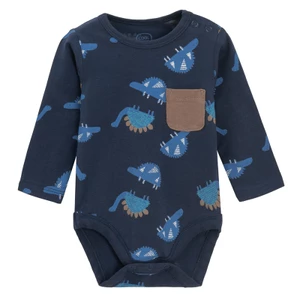 Body s dlouhým rukávem s dinosaury -tmavě modré - 62 NAVY BLUE