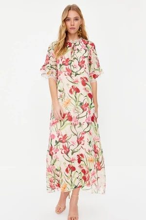 Trendyol Ecru Floral Chiffon Evening Dress