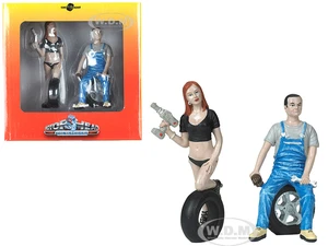 Michele and Derek Tire Brigade 2 piece Figurine Set 1/18 by Motorhead Miniatures