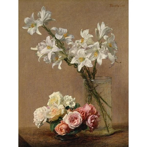 Reprodukcia obrazu Henri Fantin-Latour - Roses and Lilies, 45 × 60 cm