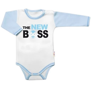 Body dlouhý rukáv s vtipným textem Baby Nellys, The New Boss, kluk, vel. 80 (9-12m)