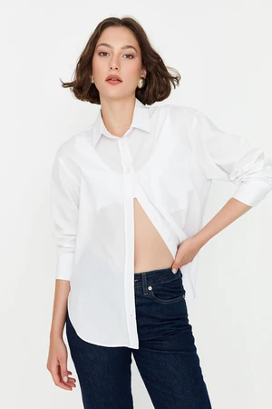 Trendyol White Boyfriend/Wide Fit Woven Shirt