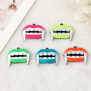 10 Pcs Halloween Mouth Charms Creepy Fangs Flatback Acrylic Jewlery Findings For Jewelry DIY