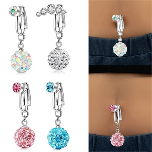 Faux Fake Belly Piercing Crystal Balls Dangling Long Fake Belly Button Piercings Clip On Umbilical Navel Cartilage Earrings Clip