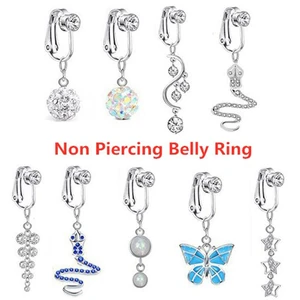 Faux Fake Belly Ring Butterfly Fake Belly Piercing Clip on Umbilical Navel Belly Button Cartilage Clip on Earrings Body Jewelry