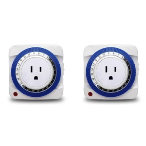 2X 24 Hour Timer Socket Mechanical Program Timer Switch Socket 230V Wall Outlet Protector Energy Saveing(US Plug)