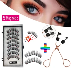 4 pairs 5 Magnets 3D Magnetic False Eyelashes Handmade Artificial Faux Cils Magnetic Natural Mink Eyelashes with Tweezers