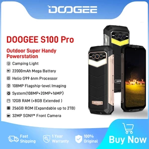 DOOGEE S100 Pro Rugged 6.58" FHD Display 12GB 256GB Helio G99 6nm 108MP AI Triple Camera 22000mAh 33W Fast Charge Camping Light